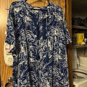 Catherines Navy and White Paisley Blouse